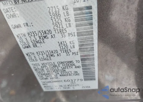 2015 Nissan Pathfinder Platinum/S/Sl/Sv from USA, damaged, VIN 5N1AR2MM4FC603779